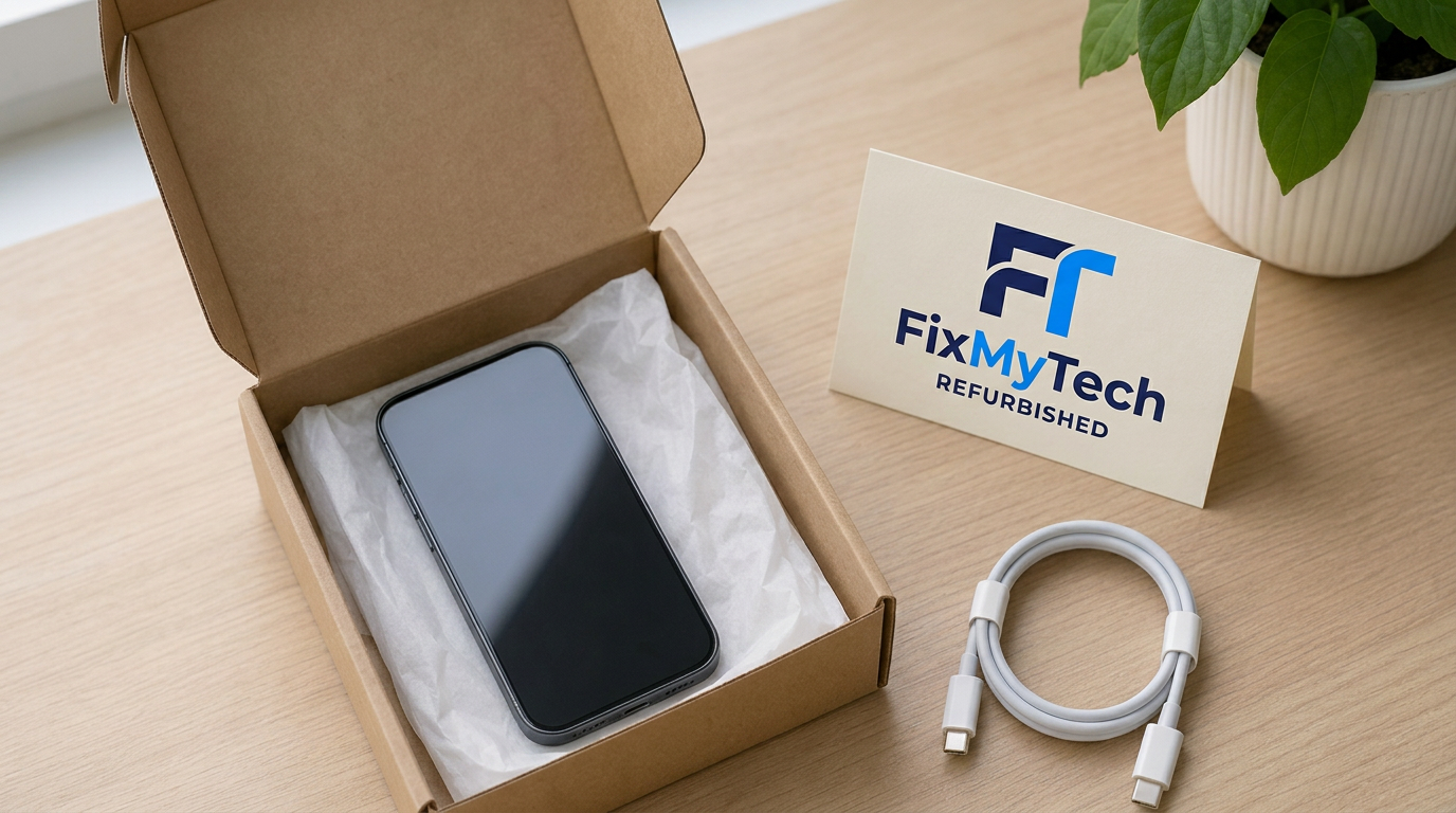 Refurbished Smartphone von FixMyTech – sorgfältig verpackt und versandbereit