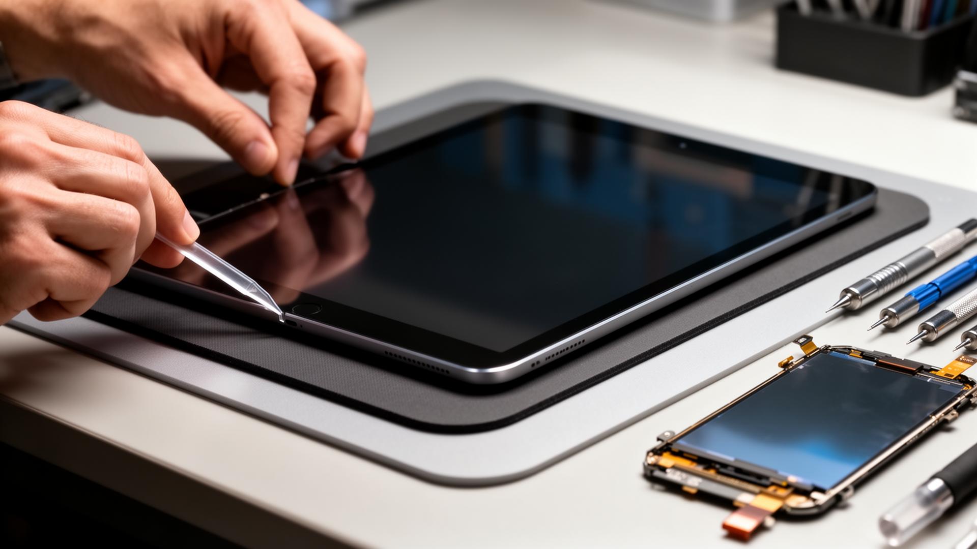 Tablet-Reparatur auf moderner Werkbank
